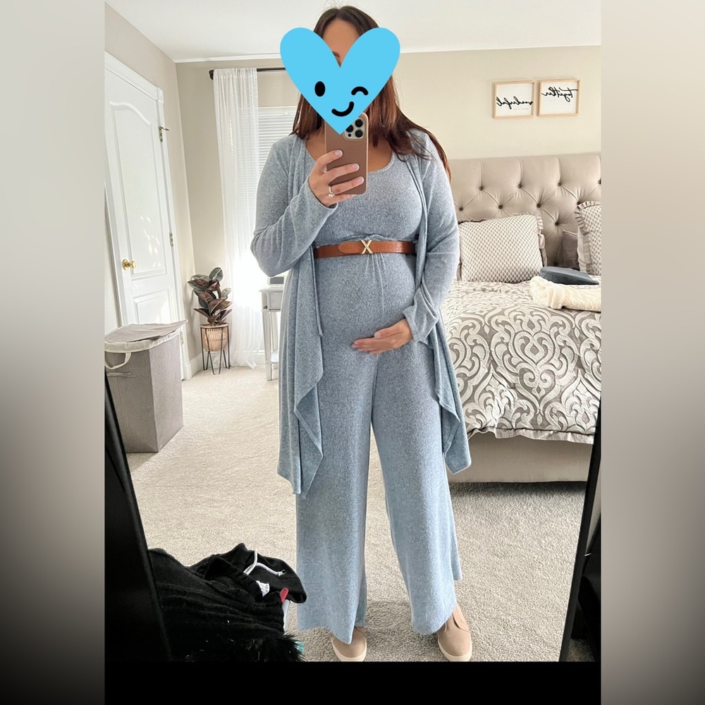 Pinkblush maternity blue ribbed two piece set.